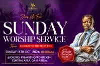 Purple Sunday Worship Service Poster Template