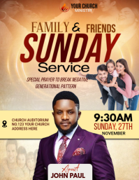 Orange Sunday Church Service Flyer Template