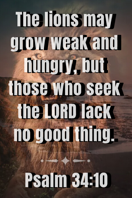 Church flyer inspiration message Psalm 34:10 Poster template