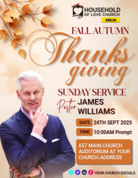 White Thanksgiving Church Service ใบปลิว Template