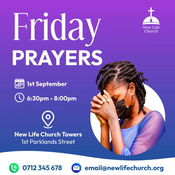 Church Friday prayers flyer Instagram Post template