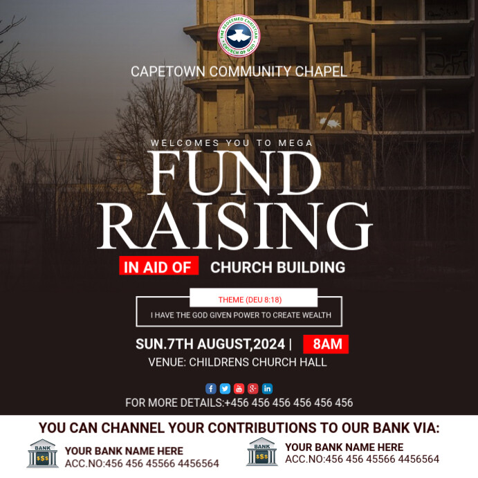 Church fundraising flyer design template Instagram Post