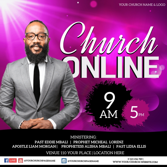 CHURCH LIVE ONLINE SERVICE EVENT TEMPLATE | PosterMyWall