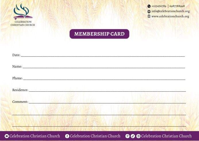 Church Membership Card template A6