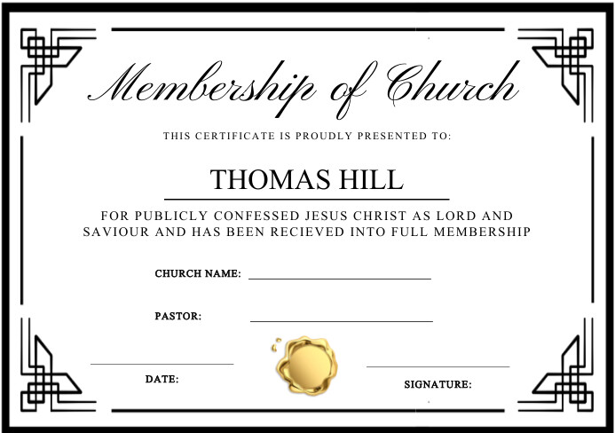 Church Membership Examples Plantilla de CHURCH MEMBERSHIP CERTIFICATE | PosterMyWall