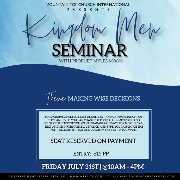 CHURCH MEN'S SEMINAR CONFERENCE EVENT Template | PosterMyWall