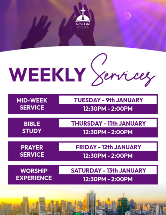 Weekly Service Animation Photo Church midweek weekly services poster Template | PosterMyWall