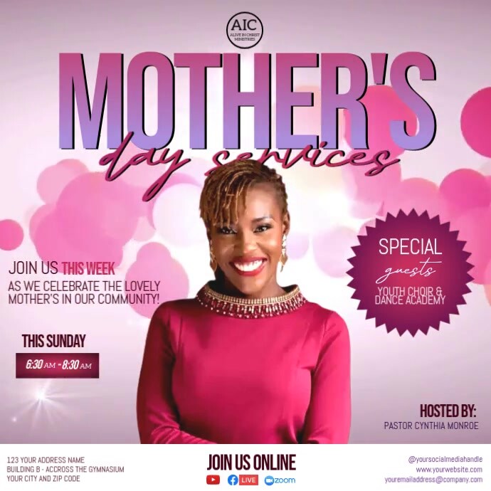 Church Mother's Day Service Quadrado (1:1) template