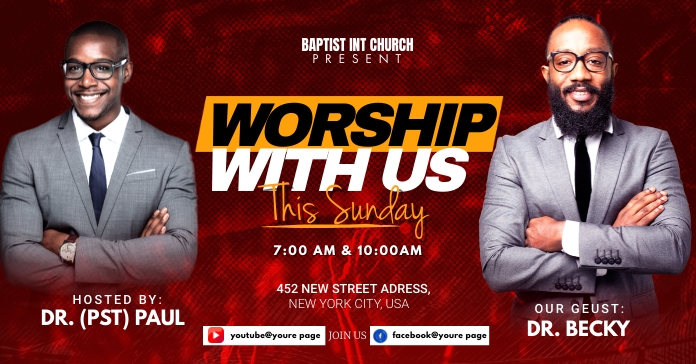 Church Praise & Worship Service ad Reklama na Facebooka template