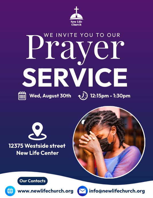 Church prayer service invitation Flyer (US Letter) template