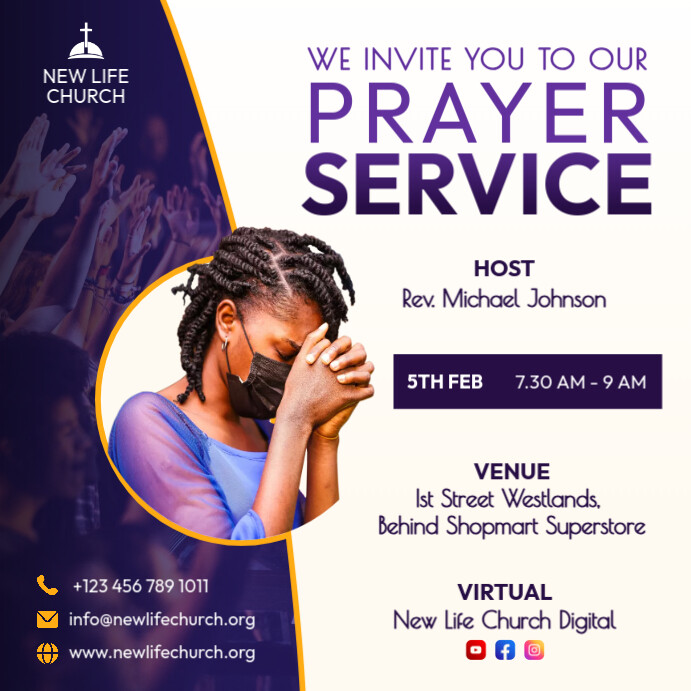 Church Prayer Service Invitation Flyer Design Template | PosterMyWall