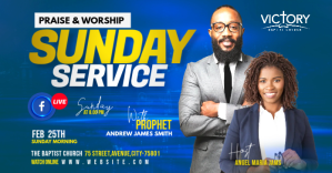 Niebieski Sunday Service Promotion Facebook Ad Template