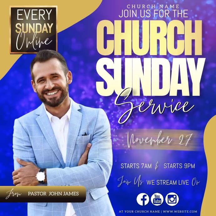 church sunday service flyer free psd download Quadrado (1:1) template