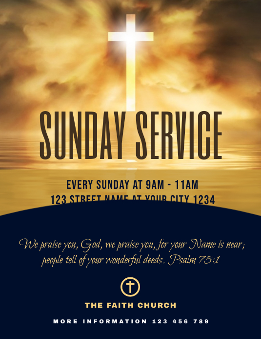 Church Sunday Service Flyer Invitation Volantino (US Letter) template