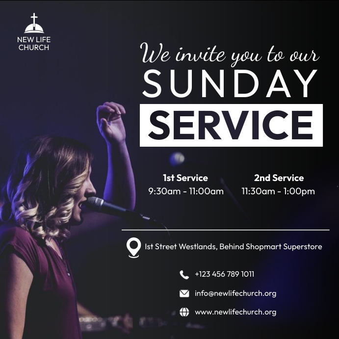 Church Sunday Service Invite Flyer Publicação no Instagram template