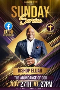 Church Sunday Service purple gold design Poster template