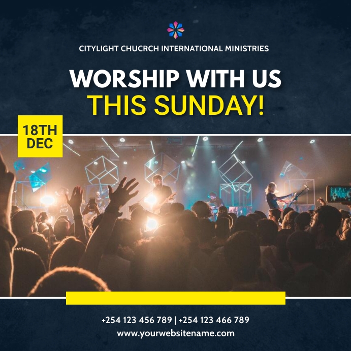 church sunday worship service flyer template Square (1:1)