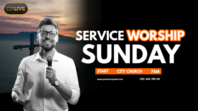 Church Sunday Worship Service YouTube Thumbnail Template | PosterMyWall