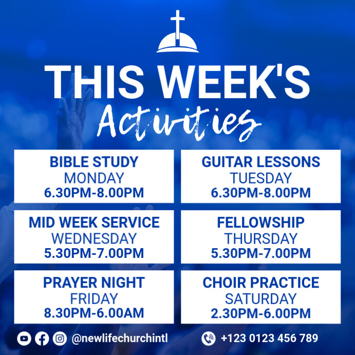 Our Church Week church this week's weekly activities Template | PosterMyWall