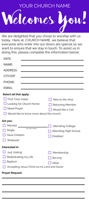 Church Card Sample Church Information Card Template Canva Connection Card (Canva Ready