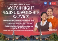 New Years Eve ChurchWatch Night Worship Service Postcard template