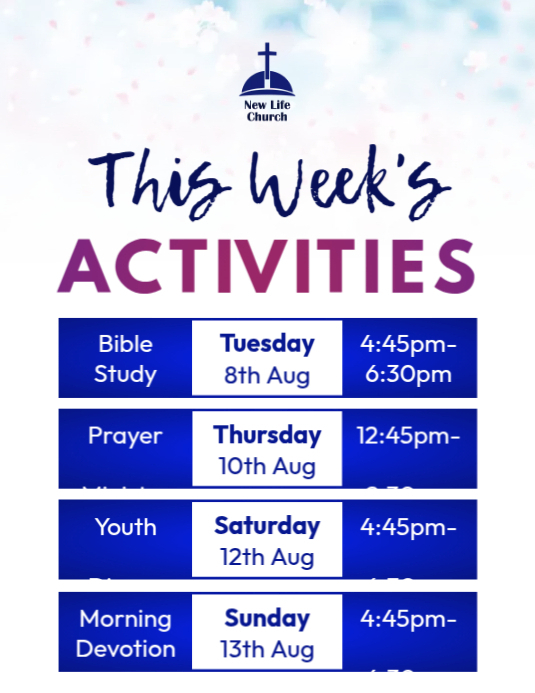 church weekly activities Template | PosterMyWall