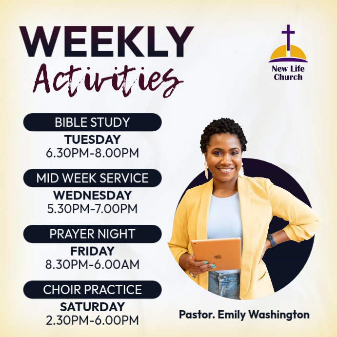 church weekly activities schedule Template | PosterMyWall