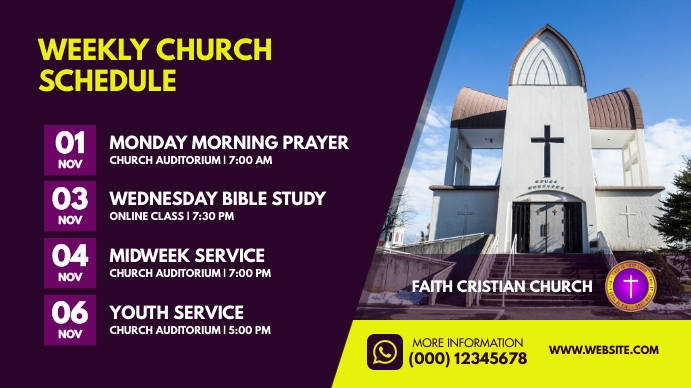 Church weekly schedule Template | PosterMyWall