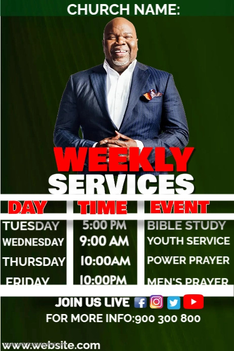 Weekly Service Animation Photo Church weekly service poster design template | PosterMyWall