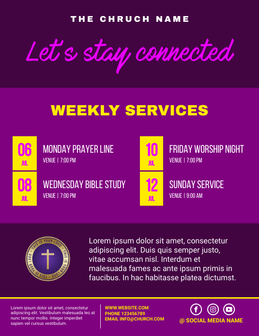 Weekly Service Green church weekly services Template | PosterMyWall