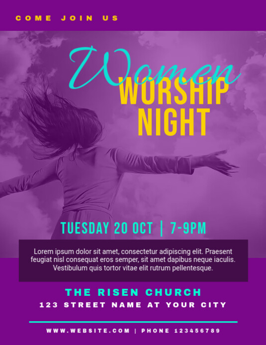 Church Women Worship Night Flyer Template Volantino (US Letter)