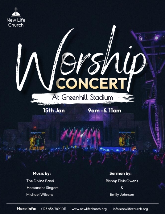 Church Worship Concert  poster Flyer (US Letter) template
