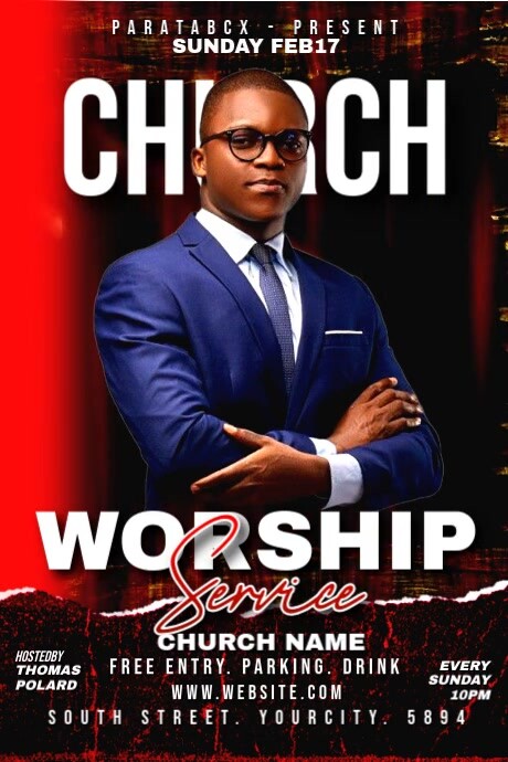 Church Worship Service Flyer 海报 template