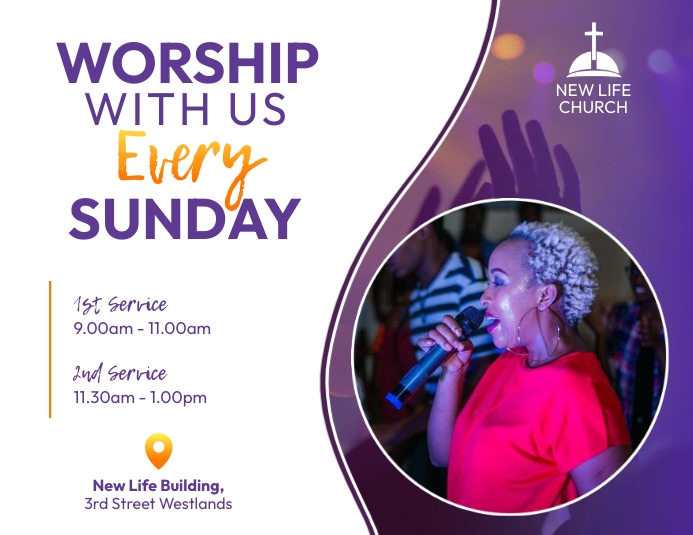 Church Worship Service poster Løbeseddel (US Letter) template