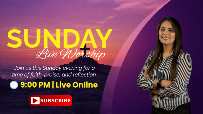 Church Worship Service YouTube Thumbnail Template | PosterMyWall