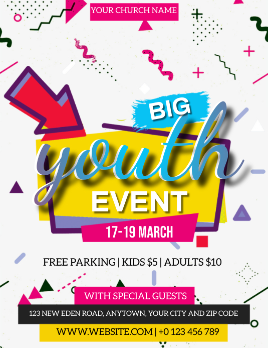 CHURCH YOUTH EVENT FLYER TEMPLATE Folheto (US Letter)