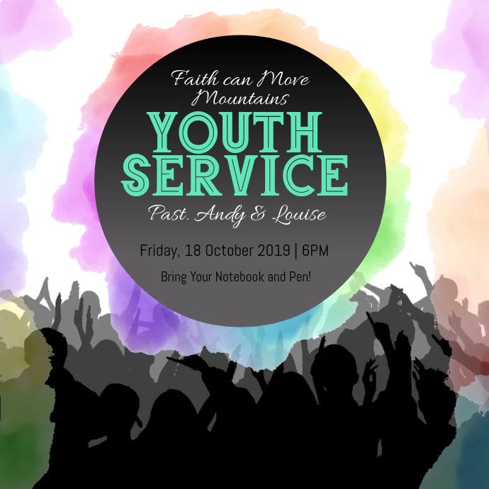 Church Youth Service Event Flyer Template สี่เหลี่ยมจัตุรัส (1:1)