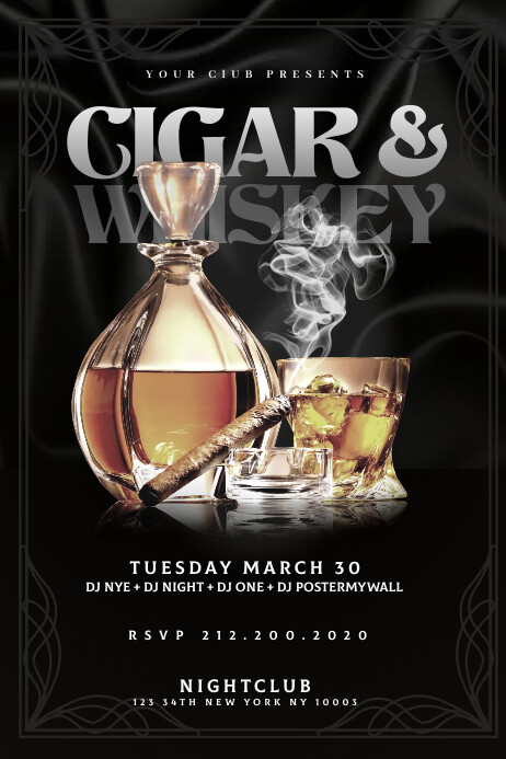 CIGAR & WHISKEY Flyer Template Banner 4' × 6'