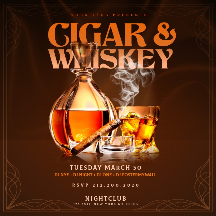 CIGAR & WHISKEY Instagram Flyer Template Wpis na Instagrama