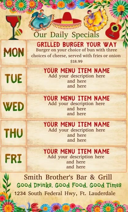 Cinco da Mayo Daily Specials Menu Template | PosterMyWall