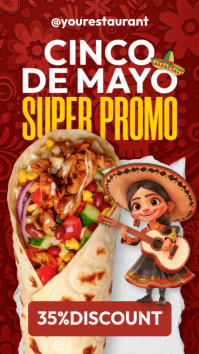 Cinco de Mayo 3D Character Story - 35% Discount Mexican Food Vertical Flyer template