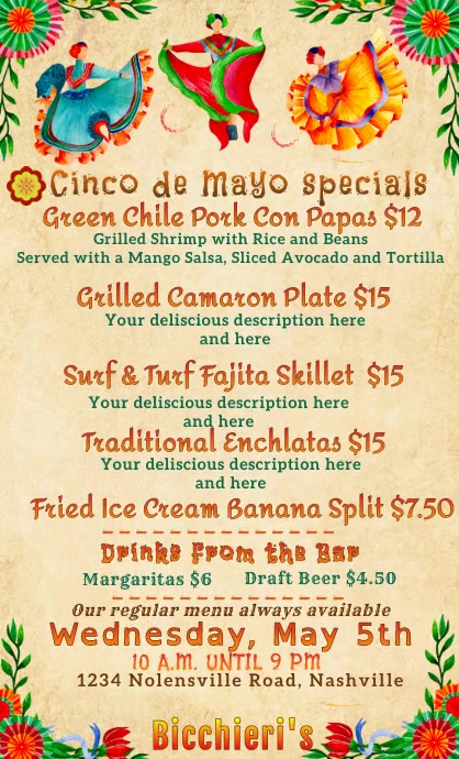 Cinco de Mayo Daily Specials Menu Template | PosterMyWall