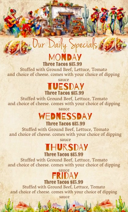 Cinco de Mayo Daily Specials Menu Template | PosterMyWall