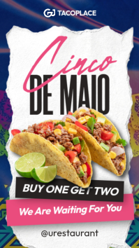 Cinco de Mayo Fiesta Tacos Instagram Story - Buy One Get Two Vertical Story Promo template