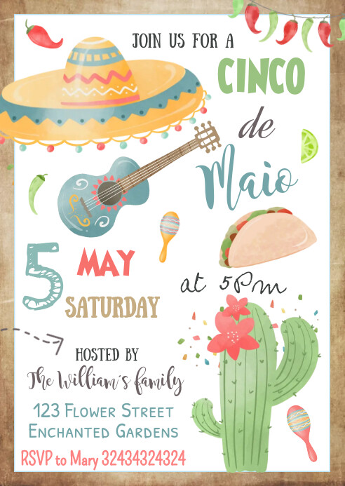 Cinco De Mayo Invitation A6 template