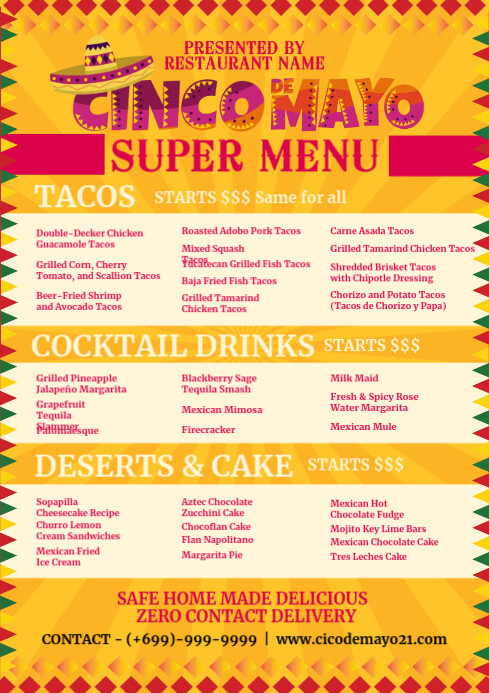 Cinco De Mayo Menu 2021 Template A4