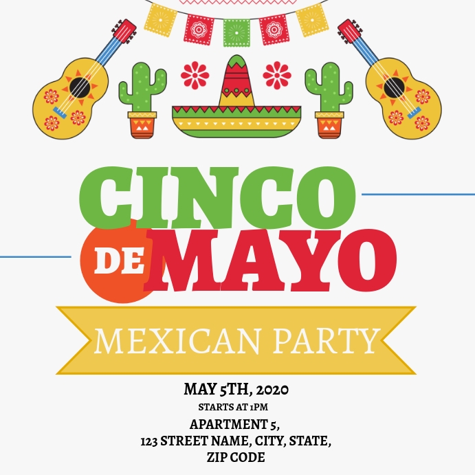 Cinco De Mayo Mexican Party Flyer Template Cuadrado (1:1)