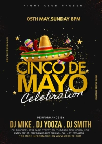 Black Cinco De May Party Flyer A5 template