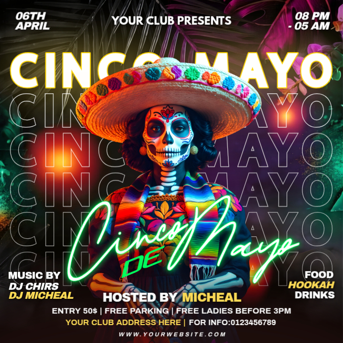Cinco De Mayo Party Flyer Template | Mexican Fiesta Club Event Poster ...
