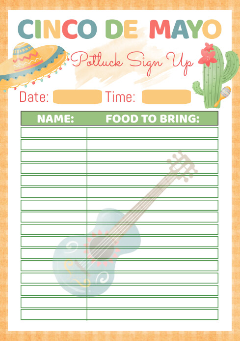 Cinco de Mayo Potluck Sign up Sheet Template PosterMyWall Cinco de Mayo Potluck Sign up Sheet Template PosterMyWall